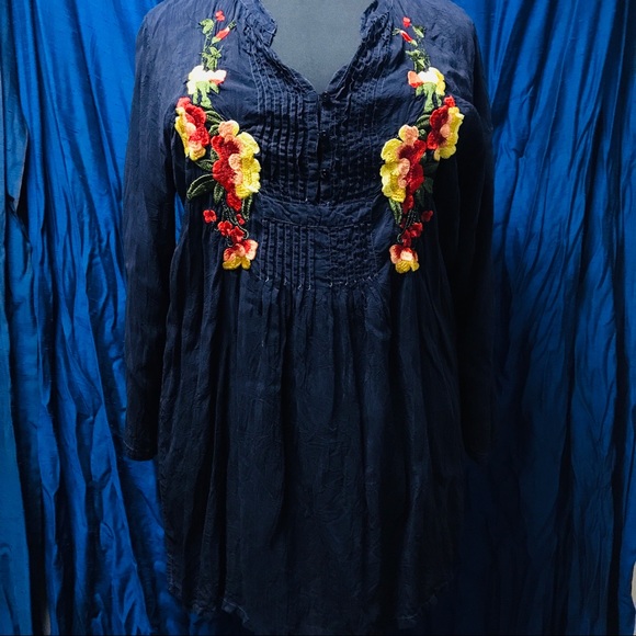 Johnny Was Tops - SOLD Johnny Was blue w/vibrant florals tunic plus